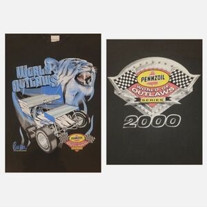 VTG Pennzoil World of Outlaws Racing T Shirt Mens XL Skid Mark Tiger Series 2000